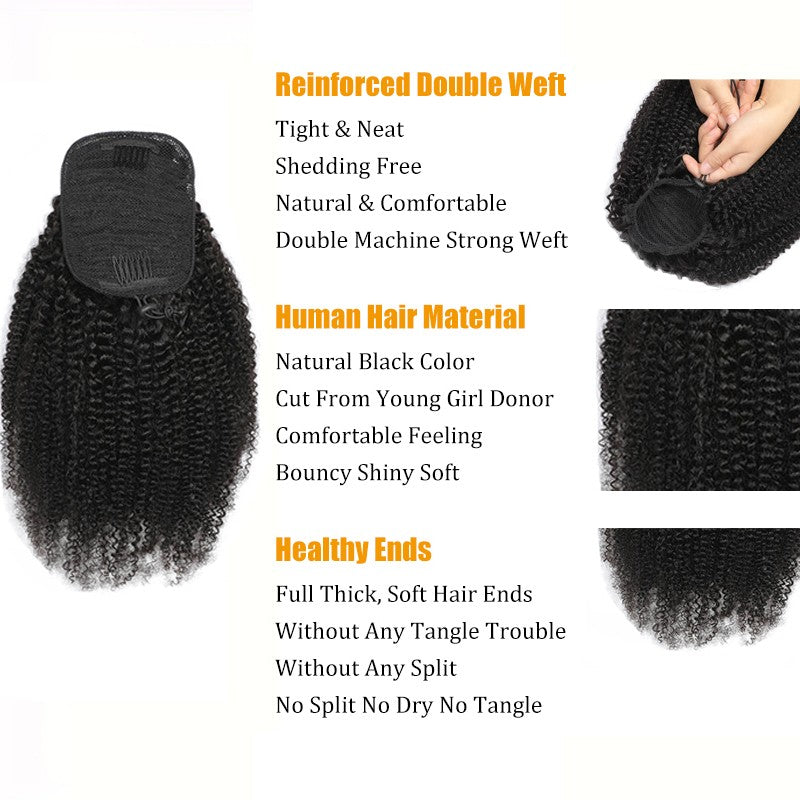 8-26 Inch Afro Kinky Curly Drawstring Ponytail Human Hair Extensions 3C 4A Brazilian Remy 100% Human Hair Ponytail For Women