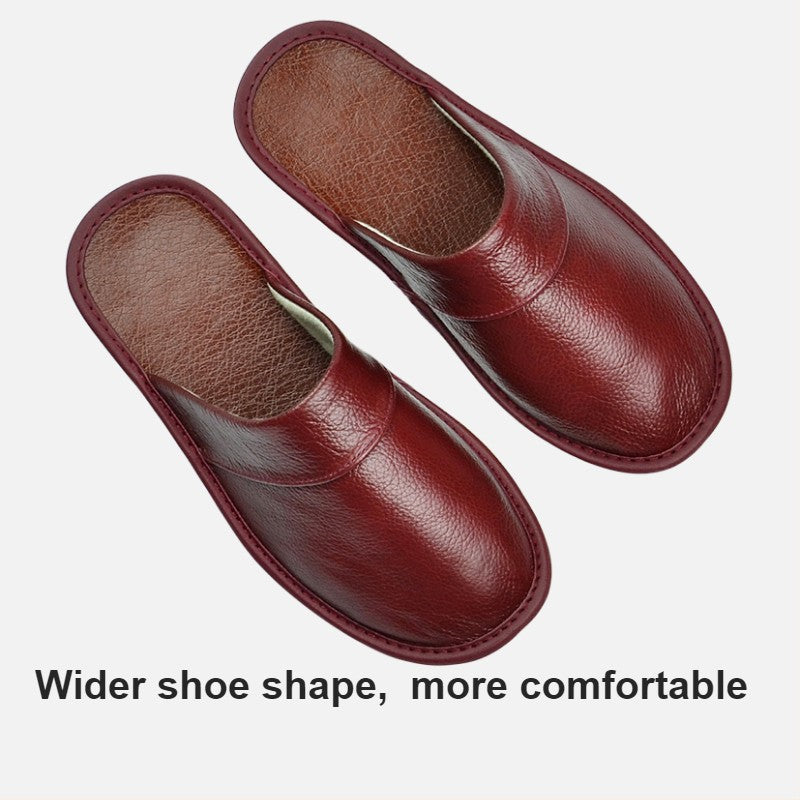 Big sizeGenuine Cow Leather Slippers Homes in indoor slipper Spring Autumn men women elderly non-slip casual single Slides shoes