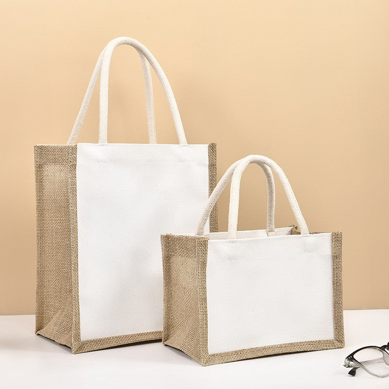 10 custom cotton and linen handbags, linen splicing bags, canvas shopping bags, clothing storage bags, printed logo