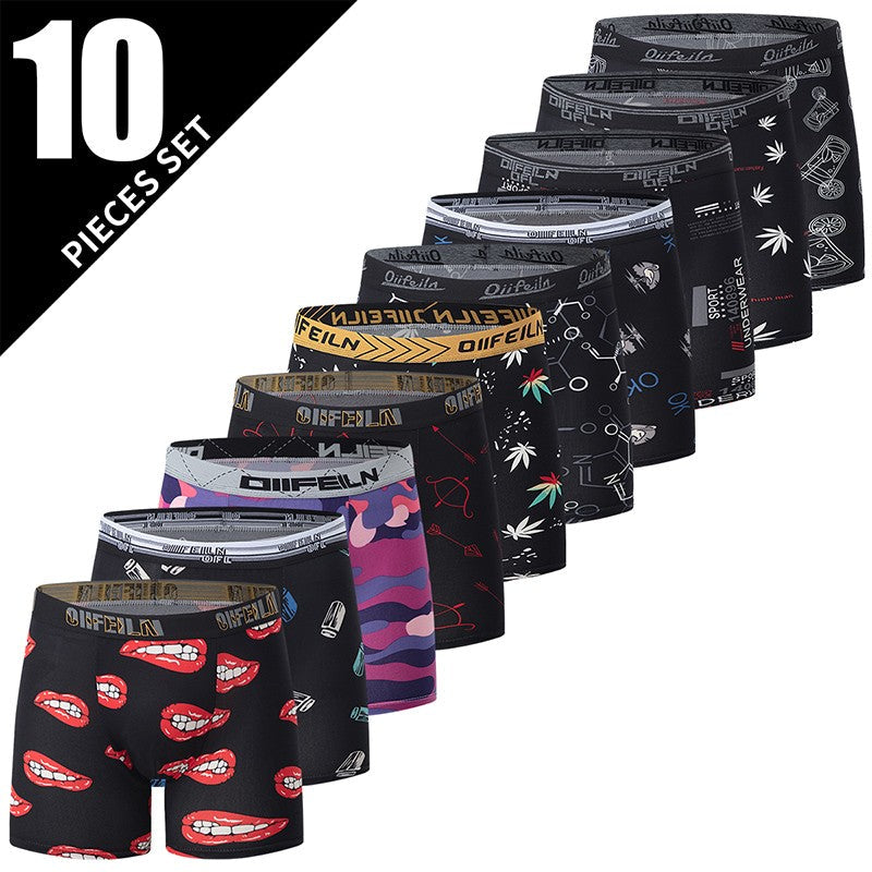 5/7/10 Pcs Men's Long Sports Parent-child Underwear Teenagers To Adults Multi-size Mix And Match Boyshort Elastic Waist Shorts