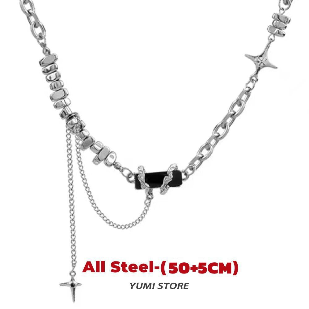 Titanium Steel Black Star Necklace For Men Women Trend Cross Pendant Collar Sweater Chain Hip Hop Kpop Jewelry Male Accessories