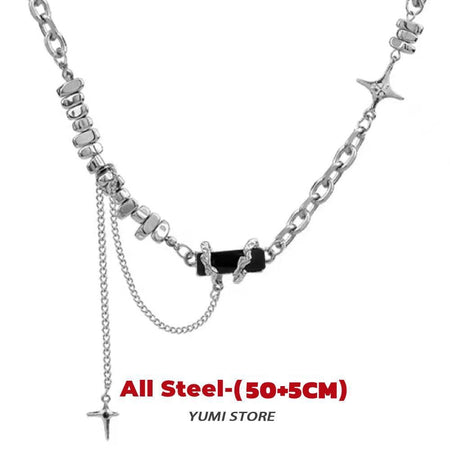 Titanium Steel Black Star Necklace For Men Women Trend Cross Pendant Collar Sweater Chain Hip Hop Kpop Jewelry Male Accessories