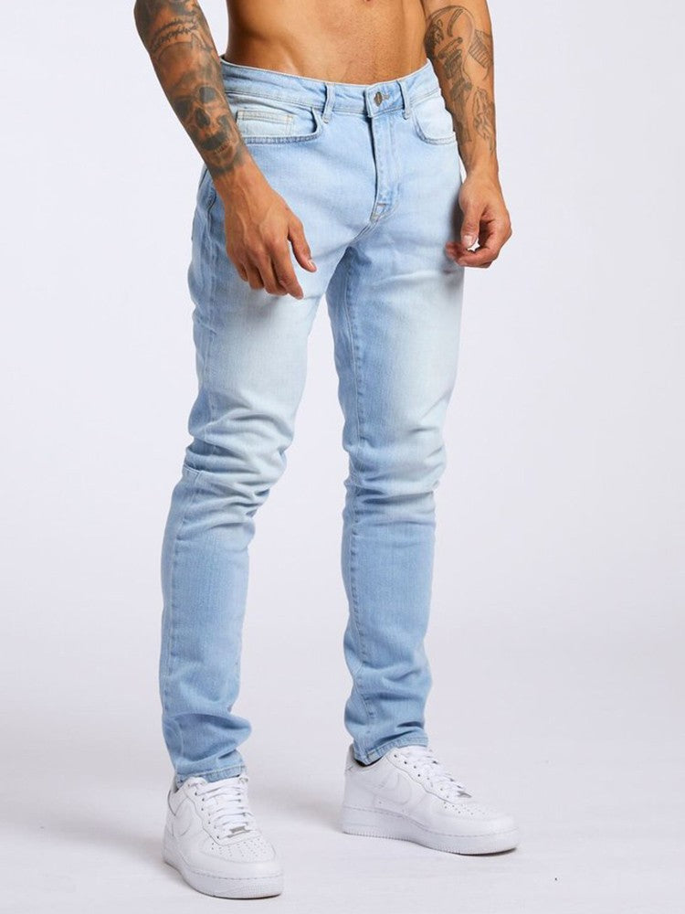 Mens Jeans Elastic Skinny Solid Color Stretch Pencil Pants Slim Fit Denim Jeans Jogging Streetwear Cowboy Casual Trousers Blck