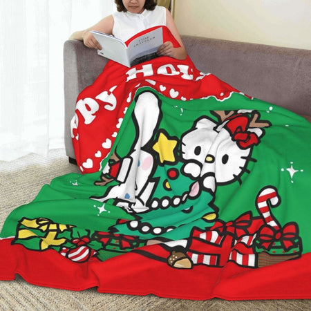Christmas Hello Kitty Blankets Quality Warm Throw Blanket Winter Travel Office Couch Bed Graphic Bedspread