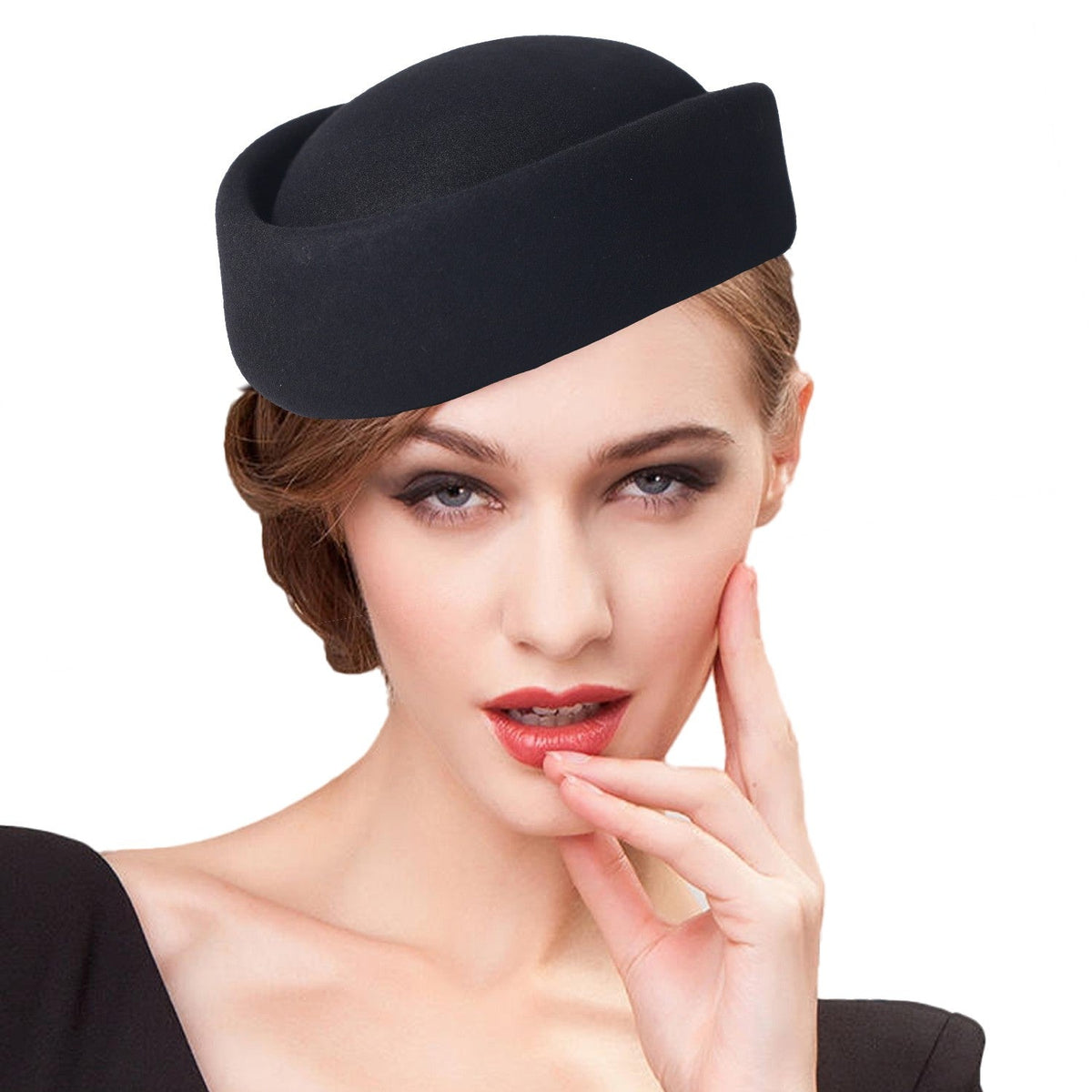 FS Vintage Winter Wool Pillbox Hats Black White Church Hat For Women Elegant Formal Tea Party Wedding Bride Cap Chapeau Femme