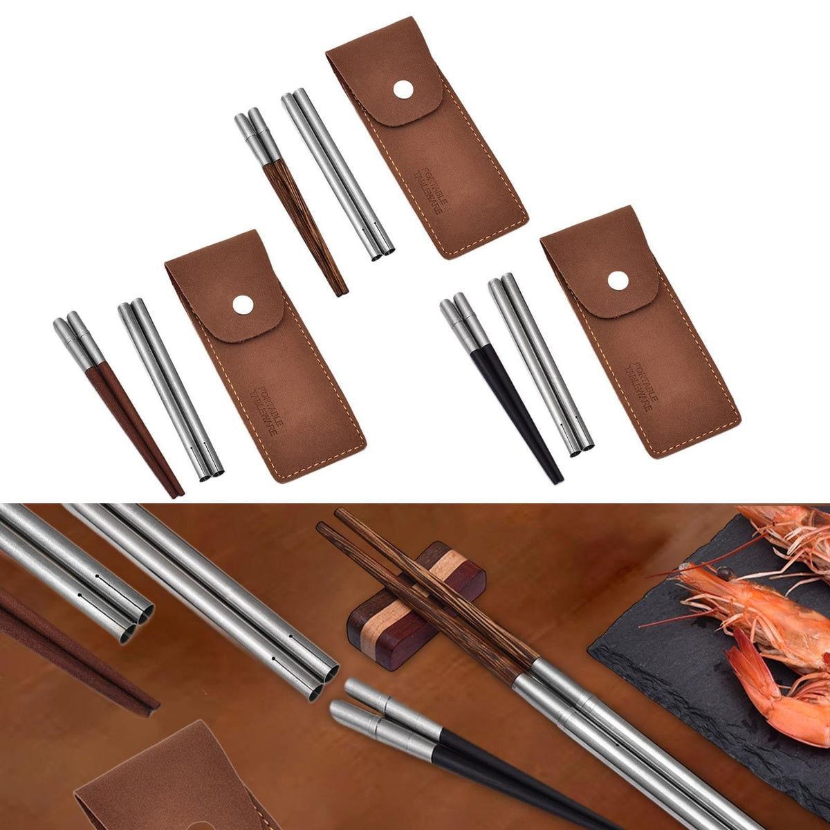 Portable Lightweight Versatile Wooden Chopsticks with Storage Pouch for Outdoor