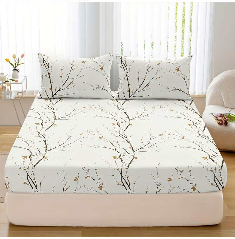 3pcs Printed Pattern Fitted Sheet Set, (1* Fitted Sheet + 2* Pillowcases, Without Core)
