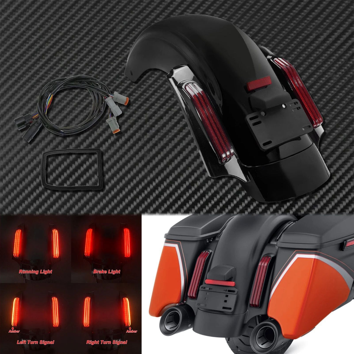 Motorcycle Rear Fender System Extension LED Fascia Set For Harley Touring 2009-2024 CVO Road Street Glide FLHR Ultra Limited