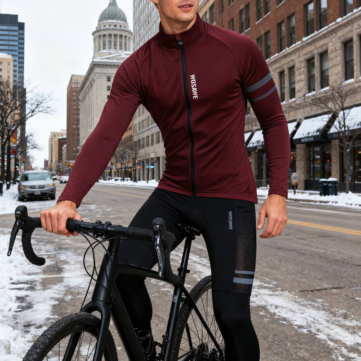 WOSAWE Men's Cycling Jersey Set Winter Fleece Cycling Jacket Pants Warm Long-sleeved Suit Bike Bicycle Jacket Riding Suit