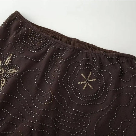 HXAO Women's Pants 2025 Beaded Tulle Pants For Woman Baggy Sequin New In Pants Spring Summer Semi Sheer Women's Trousers 088