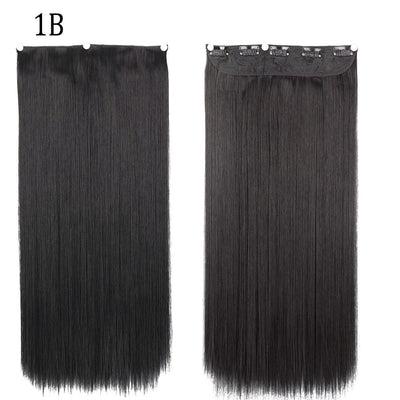 Synthetic Long Straight 5 Clip In Hair Extensions 22’‘ High Resistant Temperature Fiber Black Brown Blonde Hairpiece