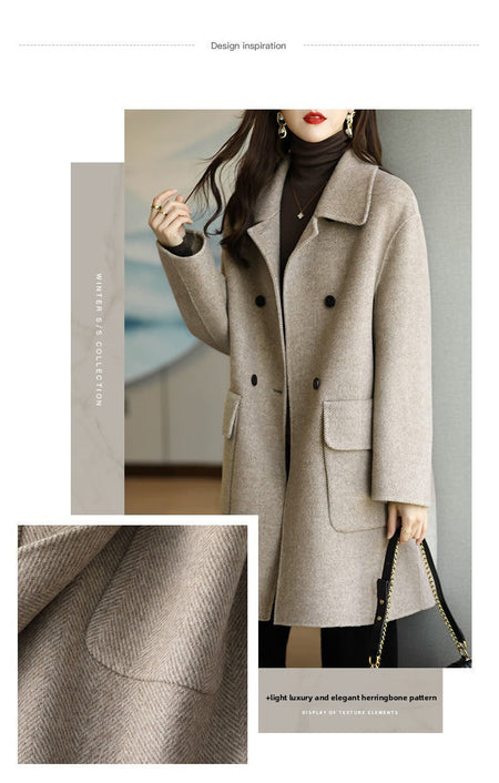 Plus Size Women's Thickened Woolen Coat Hot Sale Of The Season Autumn Winter New Style Coffee Color Slimming Mid-Length Korea...
