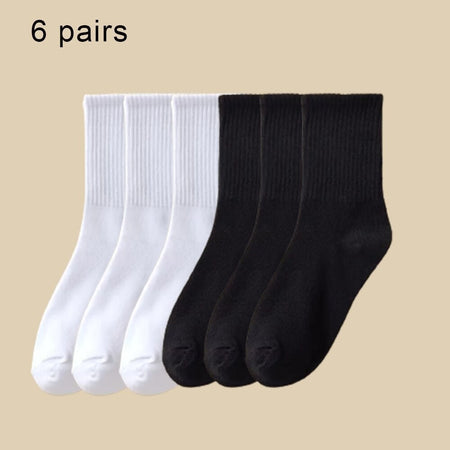 6 Pairs Women's Mid Socks Solid Color Breathable Comfortable In Autumn Winter Sweat Absorbing High-Quality Casual Socks Sports