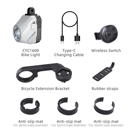 CYCLAMI Hanging Bike Headlight GoPro Ultra Bright Wireless Remote Front Lamp MTB Road High Brightness White CYC 1600 Lumen Light