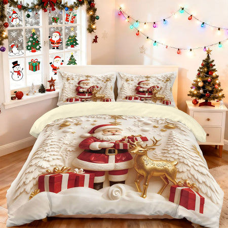 3pcs Merry Christmas Snowman Printed Chipless Bedding Set Multi Size Bedroom Bedding Decoration Machine Washable