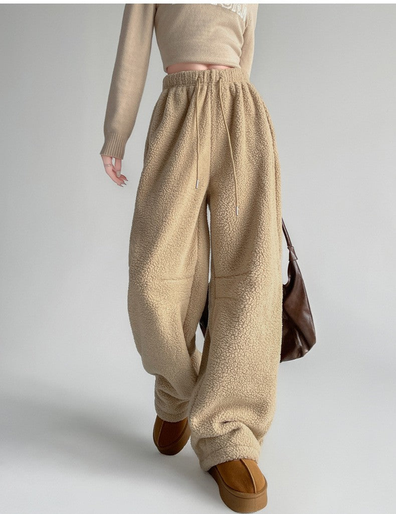 2025 New Winter Velvet Thick Pants Men Warm Straight Casual Pants Streetwear Loose Wide Leg Pants Thicken Lamb Wool Trousers