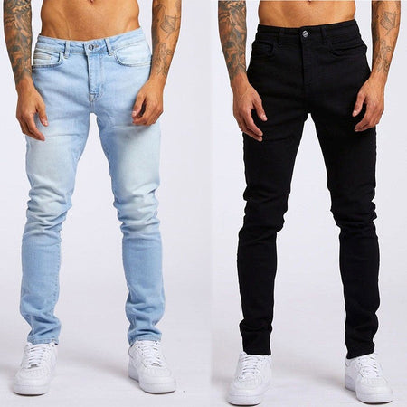 Mens Jeans Elastic Skinny Solid Color Stretch Pencil Pants Slim Fit Denim Jeans Jogging Streetwear Cowboy Casual Trousers Blck