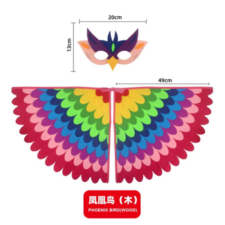 Bird Cosplay Costume Stage Performance Owl Peacock Wings Bird Felt Cape with Mask for Girls Boys Halloween Party Cloak