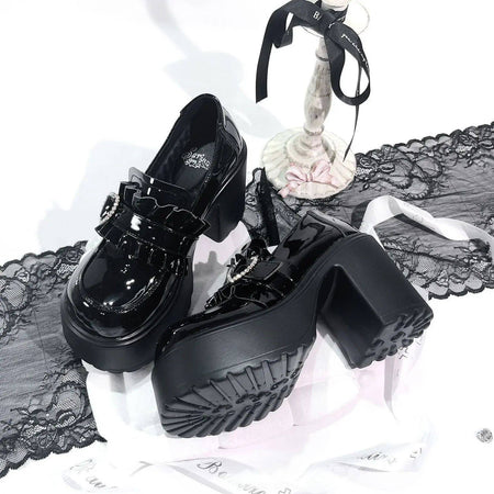 2025 Summer Sweet Bow Mary Janes: Women's Lolita Thick-soled Shoes, Block Heel, High Heel, Sweet-cool Style Leather Shoes