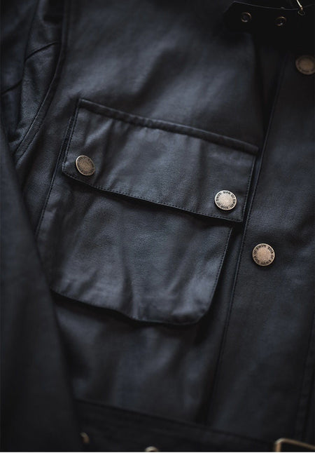 Men's Cargo Safari Oil Wax Jacket Waterproof England Casual Autumn Outwear Multi Pocket Corduroy Collar Wear Resistant Jackets