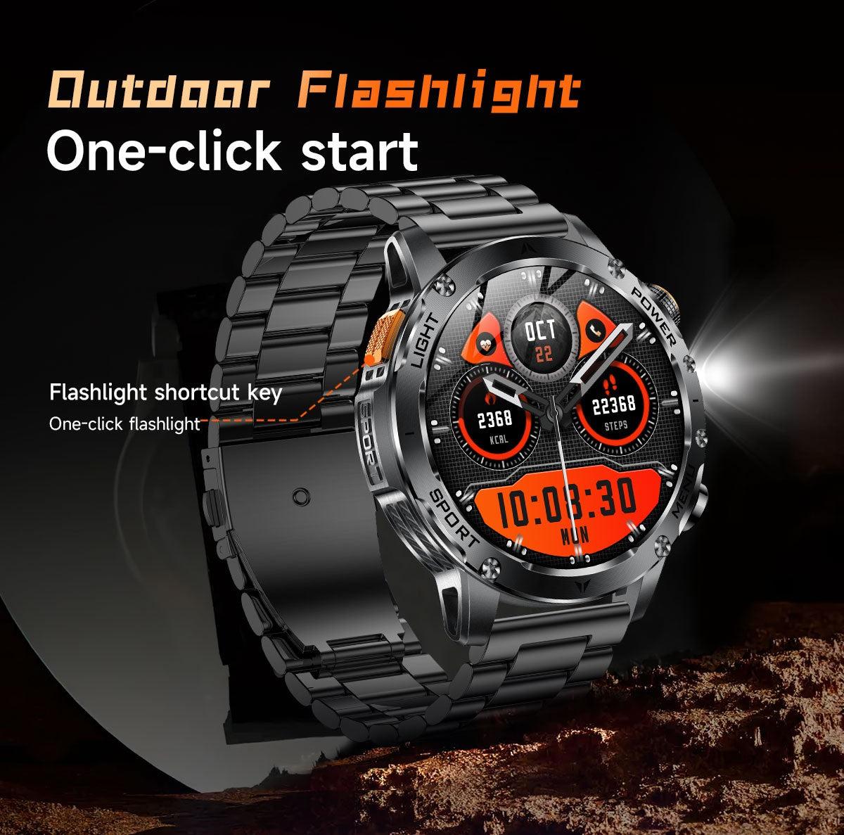 2025 New Military Smart Watch 1000Mah Battery Fitness Tracking 10ATM Waterproof Tactics Sport Flashlight call Bracelet For Men