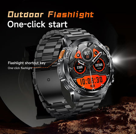 2025 New Military Smart Watch 1000Mah Battery Fitness Tracking 10ATM Waterproof Tactics Sport Flashlight call Bracelet For Men