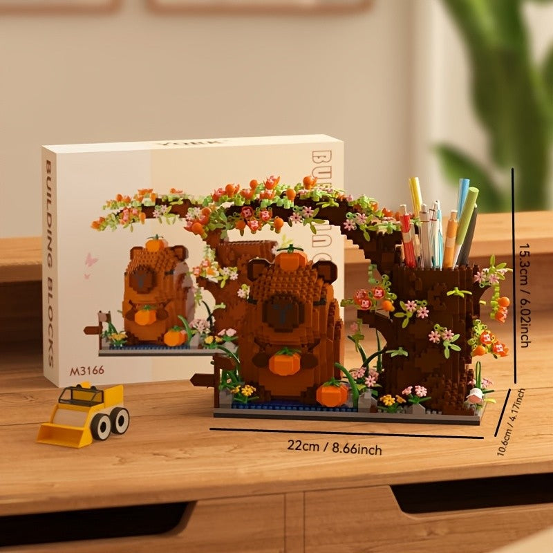 Capybara Building Block Pen Holder Multi-Function Desk Organizer for Office Supplies Cosmetics Birthday Gift Desktop Decoration