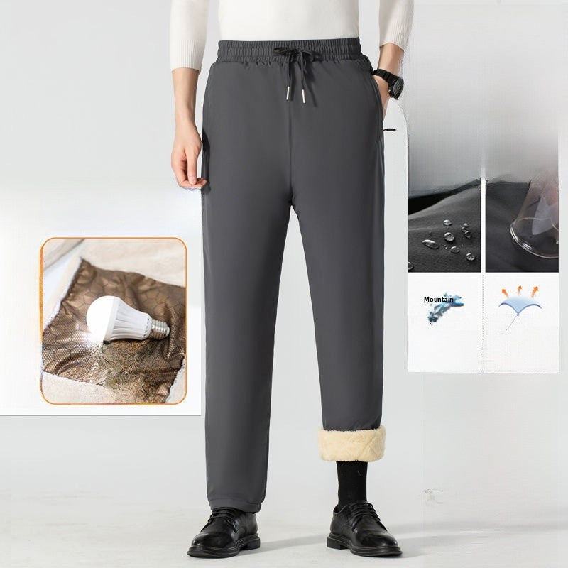 Men's Winter Thiened down Cotton Pants Lamb Velvet aphene Knee-Pad Windproof Warm Long Trousers for Snowy Busin Casual