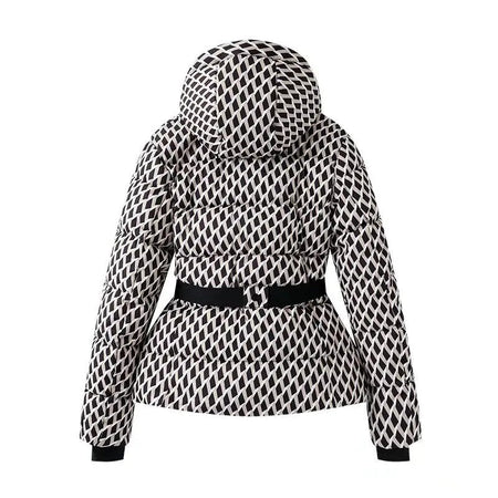 Women's Winter Hooded High Waist Padded Sport Parkas Coats with Belt Female Elegant Thick Warm Pockets Windproof Skiing Jackets