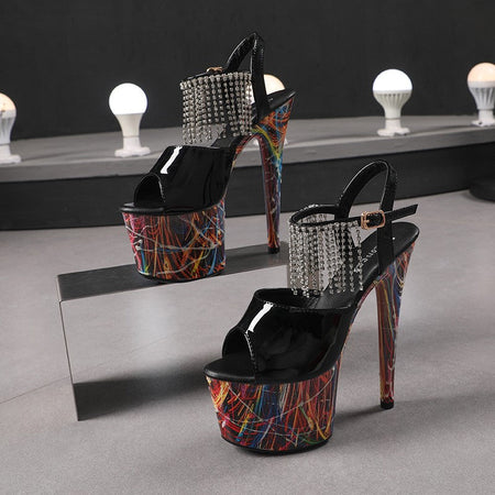 17CM Summer Shoes Women luxury Sandals Platform Ladies Shoes Stripper Womens High Heels Geometric Fluorescent Night light Heels