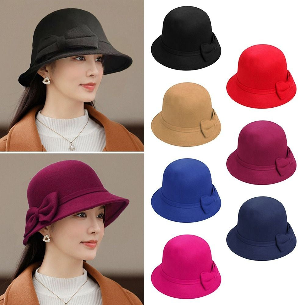 Elegant Brim Bowler Fedora Hats Church Bowler Cloche Hats Women Vintage Retro Hat Autumn Winter Warm Hat Wool Felt Bucket Cap
