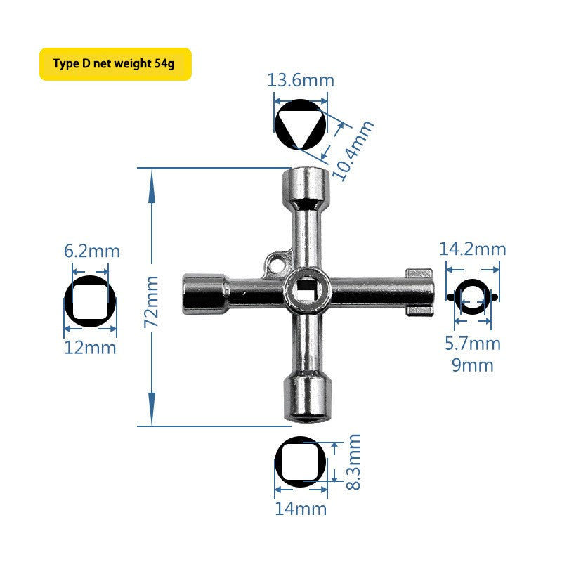 4in1 Electric Cabinet Elevator Hex Key Wrench Watermeter Valve Inner Triangle Wrench Multi-purpose Screwdriver Tool Set Portable