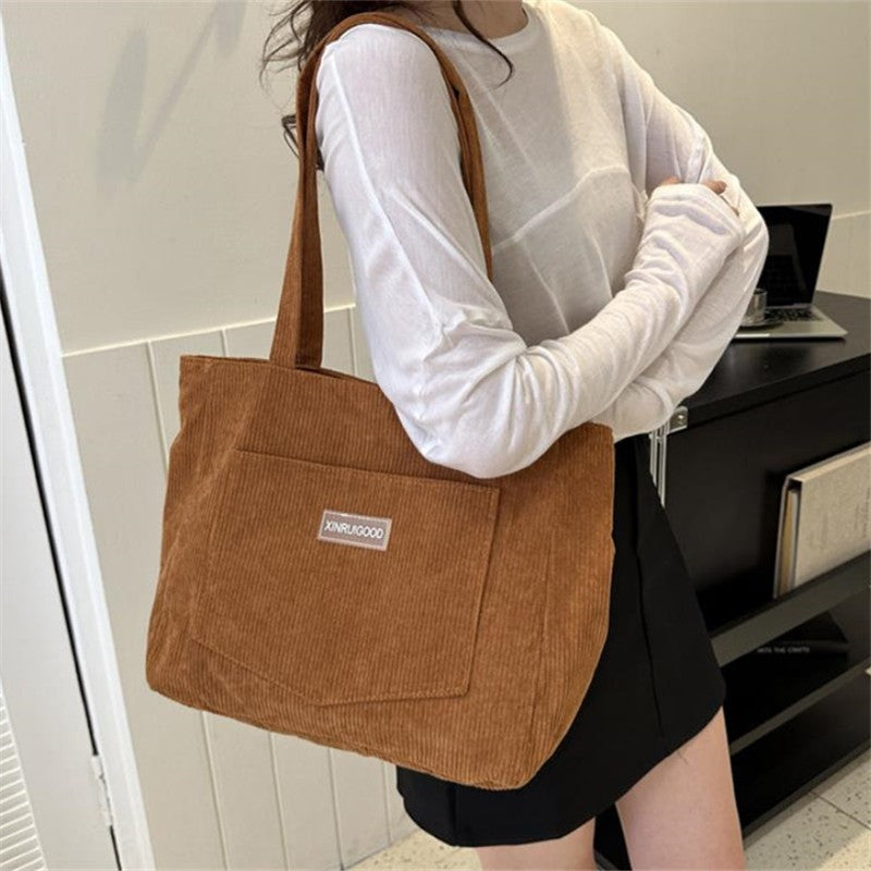 Women's Corduroy Shoulder Tote Bag, Casual Large Capacity Fashion Handbag for Going Out, Purses and Handbags Designer Bag