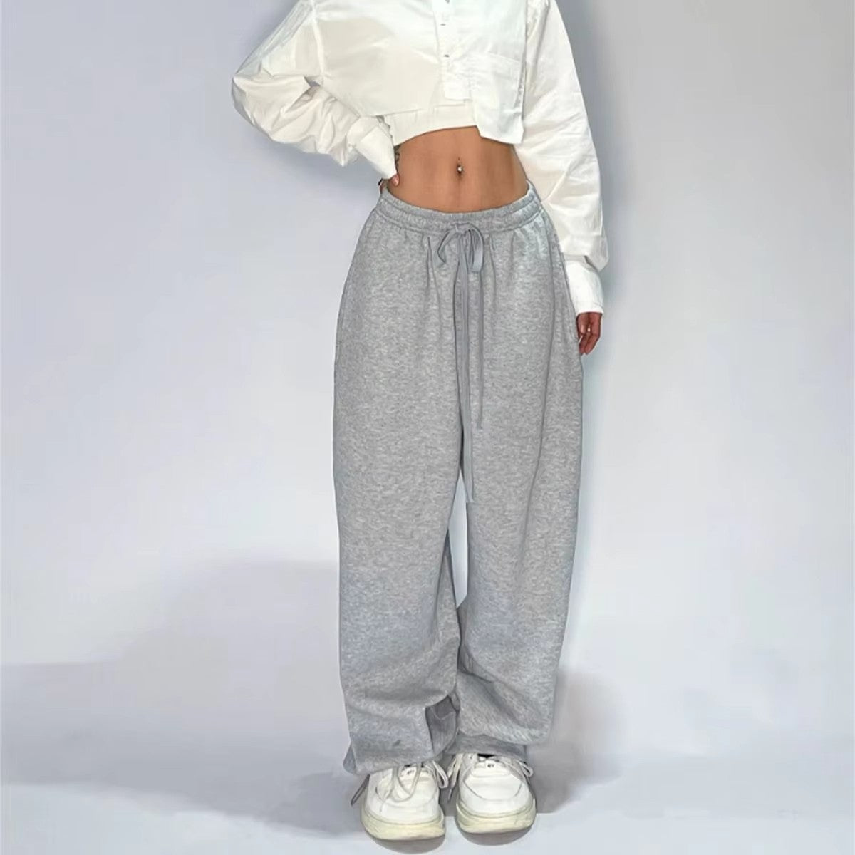 Casual Solid Sweatpants For Women High Waist Lace Up Loose Joggers Pant Classic Baggy Streetwear Female Sport Dance Trouser Y2K