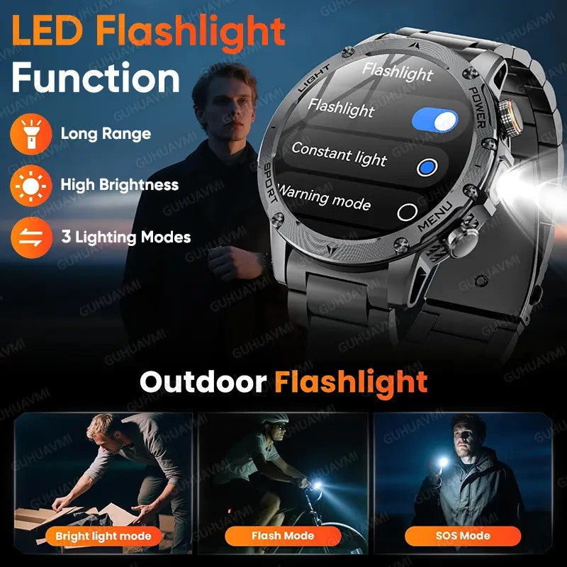 2025 T-REX3 1000mAh Large Battery Durable Adult Smart Watch GPS Strong Flashlight 10ATM Waterproof BT Call Sports Smartwatch Men