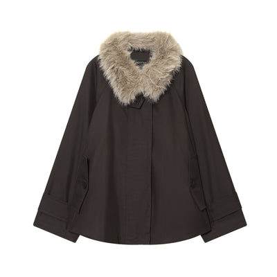 Women's Autumn and Winter Casual Straight Waterproof Parka Jacket with Fur Hem, Warm Zipper Long Sleeve Outwear