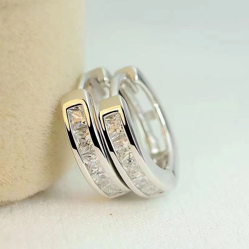New 925 Sterling Silver Shining Zircon Earrings Women's Circle Round Earrings Fashionable Elegant Jewelry Birthday Party Gifts