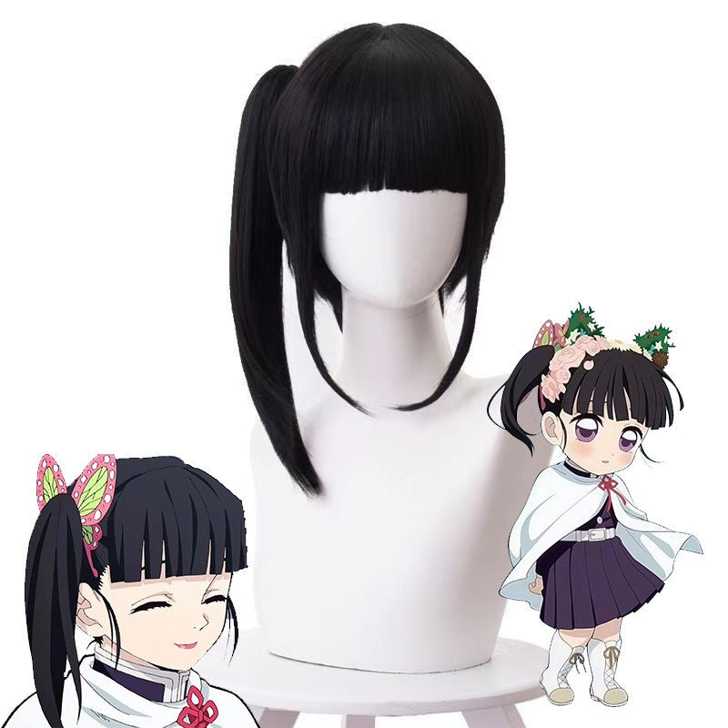 Demon Slayer Kimetsu no Yaiba Cosplay Wig Kanao Tsuyuri Short Ponytail Heat Resistant Synthetic Fiber Full Wig Cap Anime