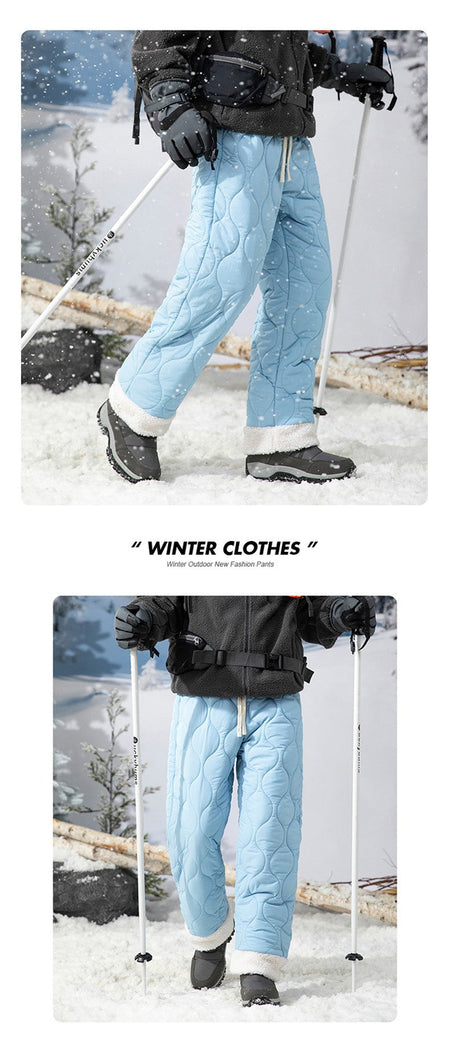 Winter Down Pants Men's Trendy Ski Waterproof Thick Fleece Warm Straight Cotton Trousers Women's Casual Cold-proof Padded Pants