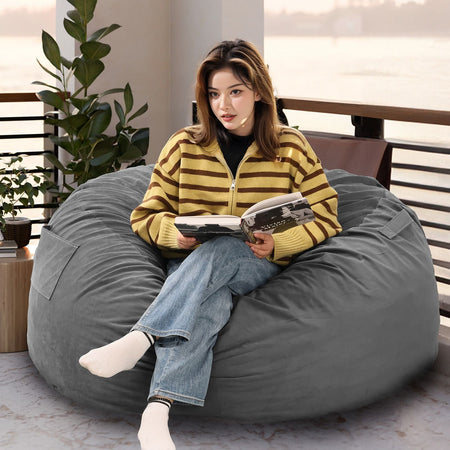 JHK Oversized 3/4FT Bean Bag Chair for Gaming Reading Lazy Sofa Foam Filled Couch with Removable Cover Living Room Furniture