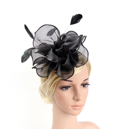 New Women's Organza Fascinators Feather Flower Kentucky Derby Hat Headdress Pillbox Hat for Wedding Tea Party Headwewar Clips