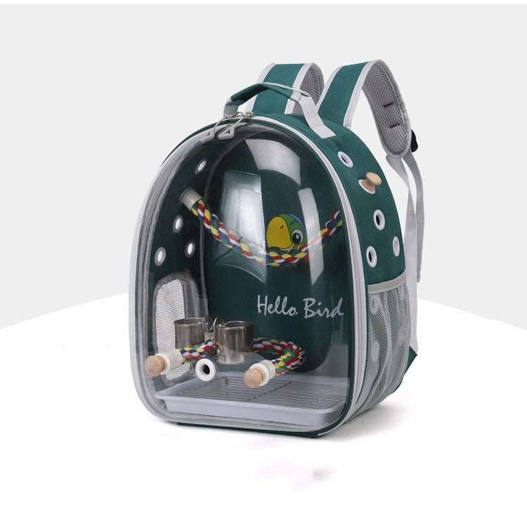 Portable Bird Carrier Bird Backpack with Perch Rope and Tray for Parrot Parakeet Macaw Cockatiel Acrylic Pet Cage Birds Bag