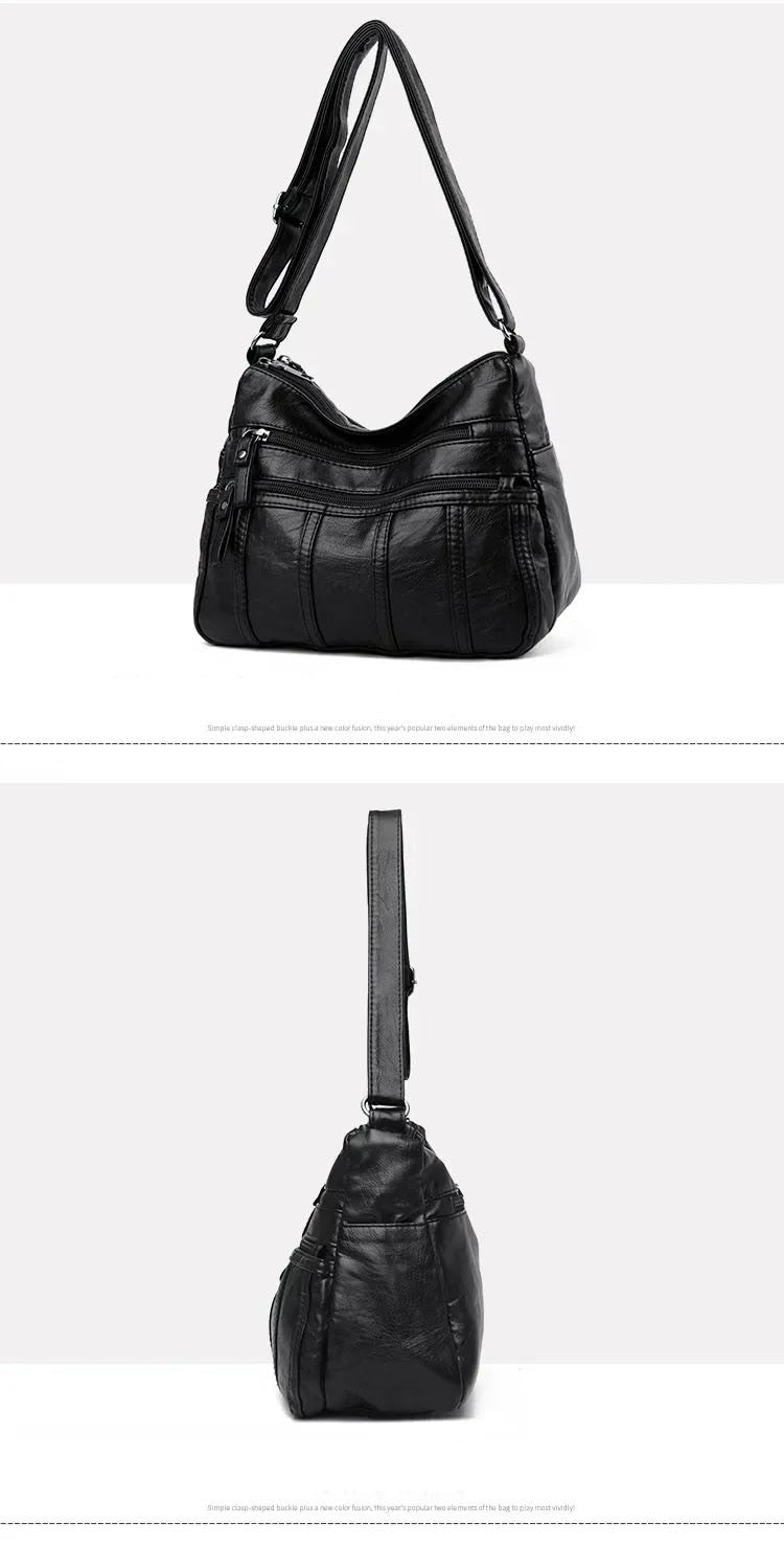 Fashion Soft Leather Crossbody Bags for Women 2025 Casual Female Multi Pocket Messenger Bags Retro Handbags Ladies Shoulder Bags
