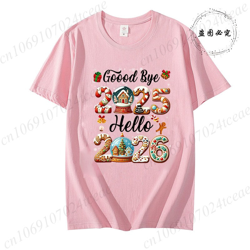 Good Bye 2025 Hello 2026 Shirt for Women Men Tops,Merry Christmas T-Shirts,Happy New Year 2026 T-shirt,Family Holiday Outfit,