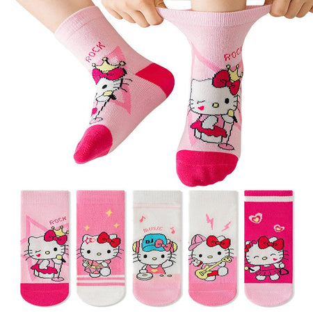 5Pairs Sanrio Cinnamoroll Kuromi Kawaii Spring and Autumn Cartoon Middle Tube Socks For Girls Boy Children Mid-calf Cotton Socks
