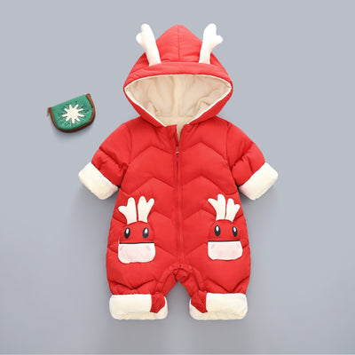 Demin-season Winter Kids Boys Rompers 2025 Cartoon Pockets Hooded Bodysuit For 0-3Y Newborn Infant Babys Boys One-piece Jumpsuit