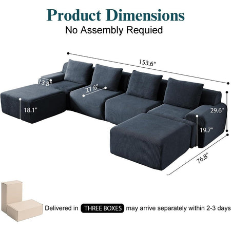 Oversized U-Shaped Corduroy Sectional Sofa Set with 2 Ottomans Deep Seat Boneless Comfortable Living Room Couch