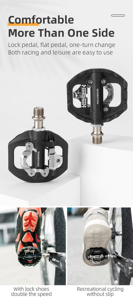 ROCKBROS Bicycle Lock Pedal 2 In 1 Anti-slip Lock Nylon Pedal MTB Bike Pedals Flat Cleat Platform Shimano SPD Bike Accessories