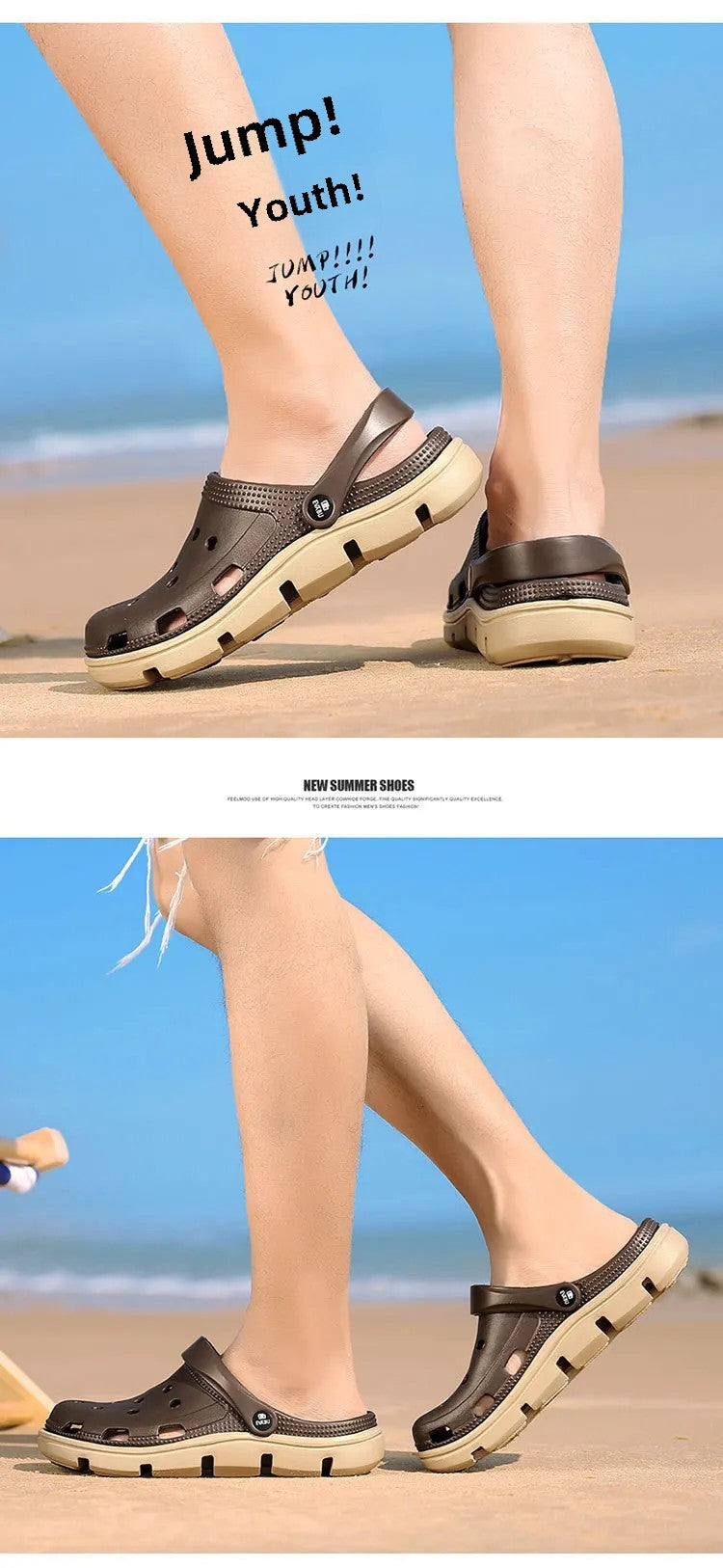 2024 Summer Plus Size Hollow Out Sandals Men's Breathable Slippers Trendy Thick Base Slip-On Beach Shoes Men's Footwear
