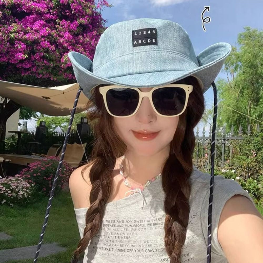 Retro Sunscreen Western Cowboy Hat Lightweight Wide-Brimmed Denim Bucket Hat Japanese Style Cloth Fisherman Hat Travel